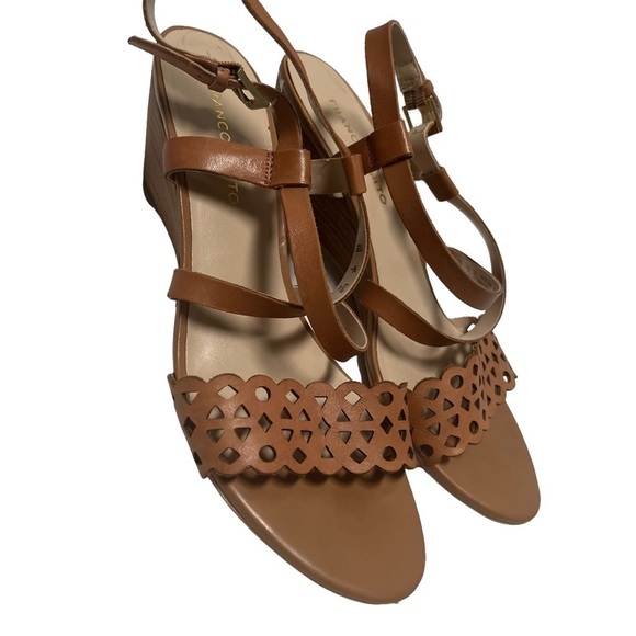Franco Sarto Women's Perforated Leather Wedge Sandals Heel Sandals Brown size 9 - Picture 3 of 12
